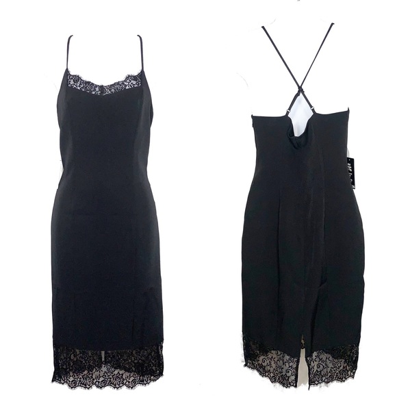 Express Dresses Express Black Midi Dress With Lace Trim 6 Nwt Poshmark